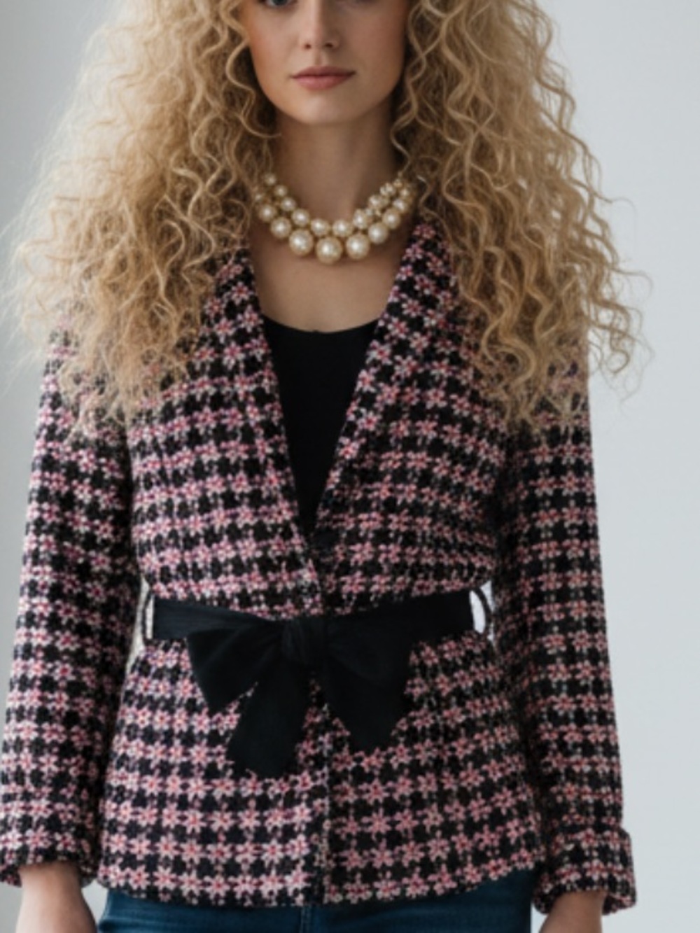 STUDIO COLLECTION-Pink & Black Houndstooth blazer